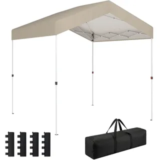 Outsunny 2,4 x 2,4 m Pop-Up-Pavillon mit Ein-Knopf-Mechanismus, UPF50+ A-Rahmen Sofort-Schutzzelt mit 4 Sandsäcken, Tragetasche, Beige