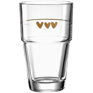 Leonardo Solo Latte-Macchiato Glas 1 Stück, Glas-Becher mit Herzen Aufdruck, spülmaschinengeeignetes Kaffee-Glas, Herzchen Motiv, 410 ml, 043467