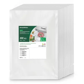 Bonsenkitchen Vakuumierbeutel 28x40 cm, 100 Beutel Profi-Folienbeutel für alle Vakuumiergerät, vakuumbeutel für Lebensmittel, Sous Vide Gefrierbeutel, Einschweissbeutel, BPA-frei, VB3214