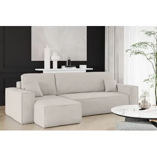 Kaiser Möbel Ecksofa mit schlaffunktion und bettkasten, Sofa L-form, Couch L-form BEST Dicker Cord Beige Links - Beige