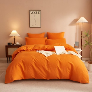 YUTNSAN Bettwäsche 155x220cm Orange Uni Einfarbig 2 Teilig Bettwäsche Set Microfaser Modern Bettbezug mit Reißverschluss und Kissenbezug 80x80cm
