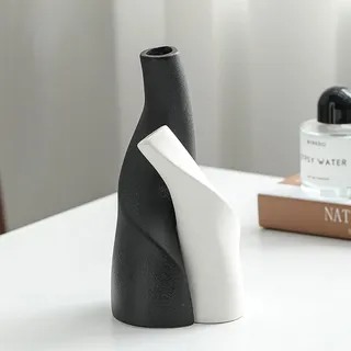 BFYDOAA 2 Stück Schwarz-weiße Keramikvase, Künstlerisches Design, Umarmende Vasen, Getrocknete Pflanzen, Vase, Blumenarrangement, Behälter für Tischdekoration, Geschenk(Schwarz-Weiss)