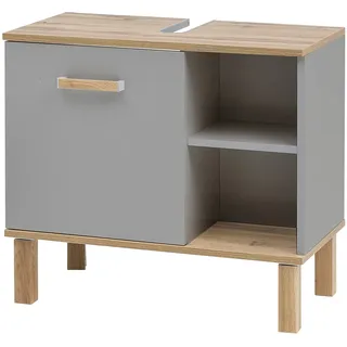 Schildmeyer Waschbeckenunterschrank Padua 148823, platingrau/Eiche Landhaus Dekor, 65,2 x 60,1 cm