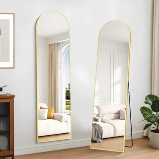 KOCUUY Bogen Standspiegel, 150 x 40 cm Großer Gewölbter Ganzkörperspiegel, Groß Wandspiegel mit Gold Aluminium Rahmen, Hängend, Stehend, Kippbar, für Wohnzimmer, Schlafzimmer und Flure