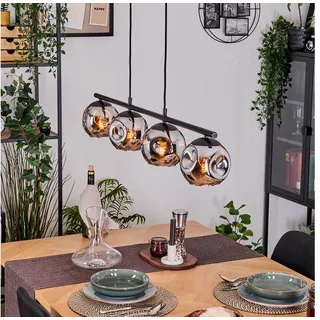 hofstein Pendelleuchte Hängelampe aus Metall/Glas in Schwarz/Chrom-/Rauchfarben, Hängeleuchte im modernen Retro/Vintage-Design (15 cm), 4 x E14
