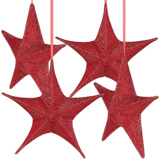 Britesta Sterne: 4er-Set Faltbare Weihnachtssterne zum Aufhängen, rot glitzernd, Ø 40cm (Weihnachtsstern zum aufhängen, Hängeschmuck, Advent)