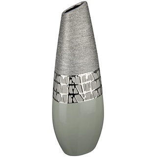 GILDE Vase flach Lagos Keramik grau, silberfarben 47359