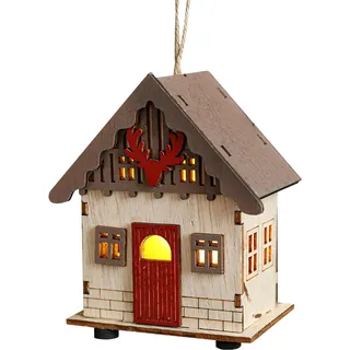 Weihnachten Deko Mini Holzhaus - Beleuchtetes Wichtelhaus für Weihnachten, Deko Häuser für Festliche Tisch- und Fensterdekoration, Holzrahmen Haus für Weihnachtsdeko (Stil 3)