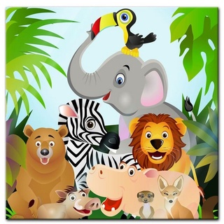 Bilderdepot24 Glasbild, Kinderbild Dschungeltiere Cartoon II bunt 30 cm x 30 cm