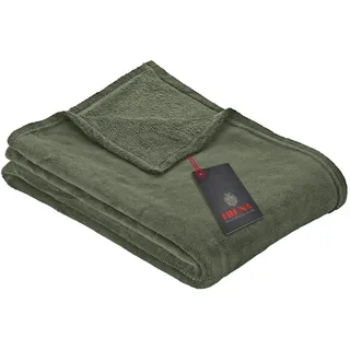 Ibena Kuscheldecke Olbia 150x200 cm - flauschig, warm & waschbar, Fleecedecke Oliv einfarbig