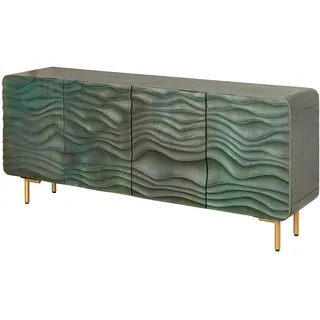 Riess Ambiente Design Sideboard Wave - 160cm - türkis Mangoholz - Massivholz mattgold Metallbeine