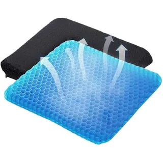 Gel-Sitzkissen, atmungsaktives Sitzkissen mit Wabenmuster, kühlendes Gel-Sitzkissen mit Stoffbezug für Bürostuhl, Auto, Rollstuhl (24 x 17 cm)