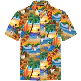Hawaiihemdshop.de Hawaiihemd Hawaiihemdshop Hawaii Hemd Herren Baumwolle Kurzarm Strand Shirt orange