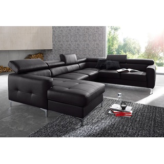 Wohnlandschaft COTTA "Sammy" Sofas Gr. B/H/T: 306 cm x 74 cm x 242 cm, Luxus-Kunstleder, Recamiere links, ohne Bettfunktion-mit Kopfteilverstellung, schwarz Wohnlandschaften mit Kopfteilverstellung, optional Bettfunktion und Bettkasten