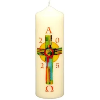 Kopschitz Kerzen Osterkerze Kreuz bunt, A und O, Jahreszahl 170 x Ø 50 mm