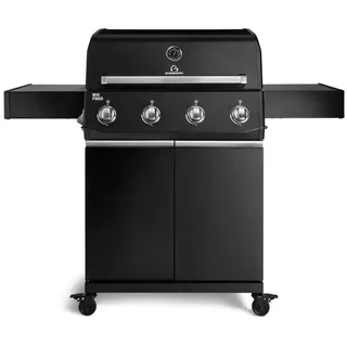 BURNHARD® Gasgrill 4-Brenner, 15 kW, 4 Edelstahlbrenner, Piezo-Zündung, große Grillfläche 70x41,5 cm, Gussrost, für bis zu 15 Personen, Outdoor BBQ – Big FRED Base schwarz