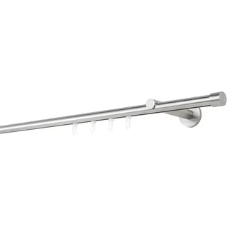 ONDECO Gardinenstange auf Maß Innenlauf 20mm Cap 1-lauf Wandträger 12cm Stilgarnitur Gleiter Farbe: Edelstahl-Optik, Größe: 260cm
