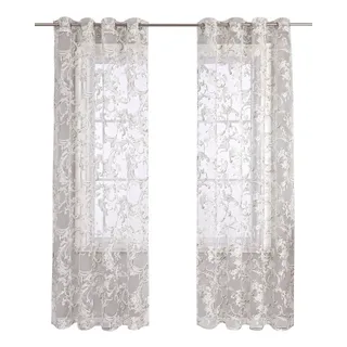 Joyswahl Gardine (1 St), Ösen, transparent, wohnzimmer modern, voile, mit Ranken Muster braun 140 cm x 145 cm