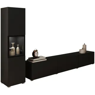 Home affaire Wohnwand BERLIN I, Vitrine Türschlag links/rechts wechselbar, (Komplett-Set, 2-St), moderne grifflose Mediawand Breite 220 cm, Vitrine mit Verglasung schwarz