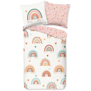 Kinderbettwäsche GOOD MORNING "Louie", rosa, B/L: 135cm x 200cm, 1 Stk., 1 Stk., Renforcé, B/L: 80cm x 80cm, 2 Stk., Renforcé, Obermaterial: 100% Baumwolle, Bettwäsche, Baumwolle, Renforcé, Wendeoptik, Baby, Kind, Mädchen, Regenbogen, Rosa