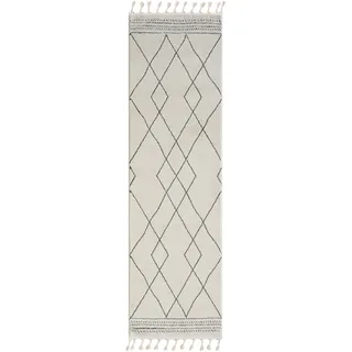 Myflair Hochflor-Läufer "Moroccan Design", grau (weiß, grau), B:80cm H:24mm L:250cm, Polyester, Polypropylen (PP), MYFLAIR MÖBEL & ACCESSOIRES, Teppiche, Fransenteppich, modern, marokkanisches Design, Rauten Muster, weich, mit Fransen
