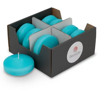DecoLite: Maxi XL Schwimmkerzen 8 Stück im Karton, Ø 8 cm ?8 Stunden lange Brenndauer, ohne Duft, Paraffinwachs, große Floating Candles, schwimmend, Ideal für verschiedene Anlässe (türkis)