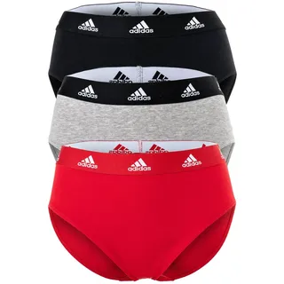 adidas Damen, Slip, 3er Pack - Bikini 3PK, Unterwäsche, Cotton Stretch, Logo, uni Schwarz/Grau/Rot XS