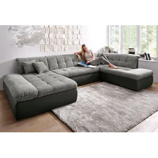 DOMO collection Wohnlandschaft DOMO COLLECTION "MORIC 353x216x80 cm, mit viel Platz, U-Form, auch in Cord", grau (schwarz, weiß, grau), B:353cm H:80cm T:216cm, Microfaser PRIMABELLE / Struktur (90% Polyester/ 10% Polyacryl);Kunstleder SOFTLUX / Struktur (90% Polyester/ 