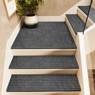 Antirutschmatte Treppe Ohne Kleben für Außen Innen, Stufenmatten Gummi Wasserfeste für Holz/Beton Stufe, Polyester Treppenteppich Waschbar, Rutschfest Treppenstufen matten für Kinder ältere und Hunde
