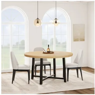 GarveeMore Esstisch Runder Esstisch Wohnzimmertisch Baumkantentisch Gartentisch (1-St., 1 Tisch), Moderner runder Küchentisch 119 cm Durchmesser für 4-6 Personen braun