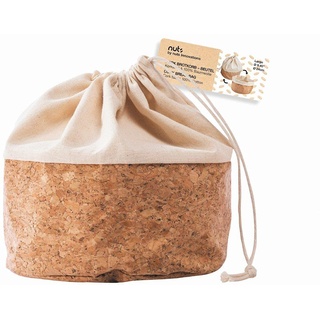 Nuts Textiler Kork Brotbeutel mit Kordel | Grösse L | Brotsack | Brot nachhaltig aufbewahren | Als Aufbewahrung von Brot | Plastikfrei | Brotkorb | 100% Baumwolle
