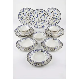 Hermia Concept Geschirr-Set Romantisch (18-tlg), 6 Personen, Keramik, Mikrowellengeeignet, Spülmaschinengeeignet blau|weiß