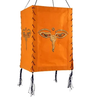 Lokta Papier Hänge Lampenschirm, Deckenleuchte, Buddhas Augen orange | Handgeschöpftes Naturpapier, warmes Licht, unebene Oberfläche, ideal für gemütliche Räume, traditionelles Design.