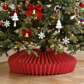 3D Christmas Tree Skirt - Honeycomb Foldable Paper,3D-Weihnachtsbaumrock,Wabenförmiger Weihnachtsbaumkragen,Tannenbaum Rock für Frohe Weihnachten Party Dekorationen,Für 6ft 7.5ft 9ft Bäume (Rot)