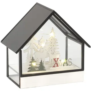 Konstsmide LED Glashaus mit Holzfuß "Xmas", mit 6h Timer, 5 warm weiße Dioden, batteriebetrieben, Innen, 0,3W, 2 x AA 1.5V (exkl.) - 3225-270