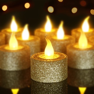 Furora LIGHTING Weihnachtsdekoration Champaign Gold Teelicht Kerzen 12 Stück mit 6/18 Timer Batteriebetrieben, flackernde LED flammenlose Kerzen Weihnachtsdekoration, Winterdekoration