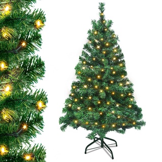 NAIZY 120cm Weihnachtsbaum Künstlich Tannenbaum mit 120LEDs Beleuchtung & Schnellaufbau Klapp-Schirmsystem & Metallständer Christbaum