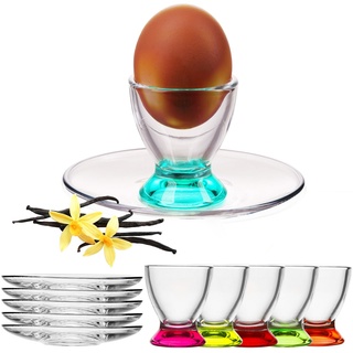 PLATINUX Eierbecher Bunte Eierbecher mit Untersetzer, (6 Stück), Set Eierständer Frühstück Egg-Cup Eierhalter Brunch bunt