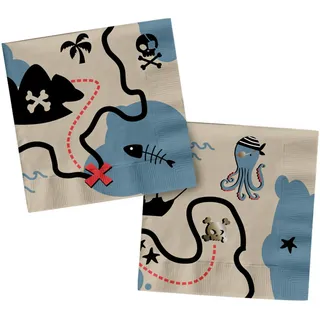 Folat 27469 Piraten Deko Kinder Geburtstag - Servietten - Pirate Party - 33 x 33 cm - 20 Stück - Piraten Partygeschirr für Piratenparty Mädchen Junge