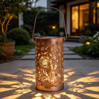 Bunte Schmetterling-Solarlaterne, leuchtet im Dunkeln, hängende bunte Schmetterling-Solarlaternen mit Blumenprojektion, für Hof, Terrasse, Veranda, Garten, Muttertagsgeschenk (Braun_F)