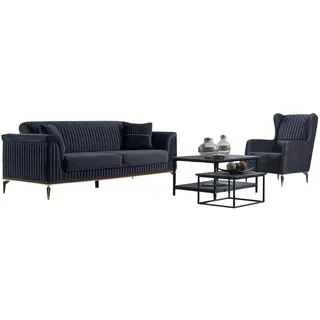 JVmoebel Polstergarnitur Moderne Wohnlandschaft in Textil mit gemütlicher Polsterung, (2-tlg., 2tlg Wohnzimmer Set (Sofa 3 Sitzer + Sessel), Made in Europa schwarz