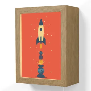 OnlyWow Wandleuchte Lightbox Rakete - Planeten - Rot - Jungen, Dimmbar, Farbwechsel, LED, Warmweiß, Kaltweiß, Neutralweiß Einstellbar, Wandlampe Innen, Dimmbar, mit Kabel, LED, Beleuchtung, Kinderzimmer rot 15 cm x 8 cm x 20 cm