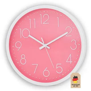 Intirilife Wanduhr (Wanduhr lautlos, ohne Tickgeräusche klassiche moderene Quarzuhr) rosa