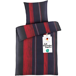 Carpe Sonno Seersucker Bettwäsche 135x200 cm – Streifen Rot Schwarz