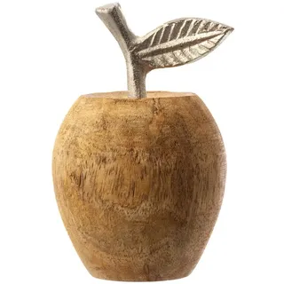 NOOR LIVING Dekoobjekt Deko Holz Apfel aus Mangoholz & Aluminium massiv braun Ø 8 cm x 12 cm x 8 cm