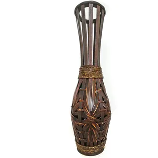 Bodenvase Blumenvase Pflanztopf Bambus Holz Design handgearbeitet H60 (KW18035)