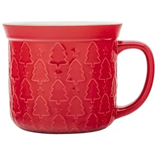 Altom Design Weihnachtsbecher XXL Weihnachtstasse Kaffebecher Teetasse Becher Weihnachten 640ml Tannenbaum (Rot)