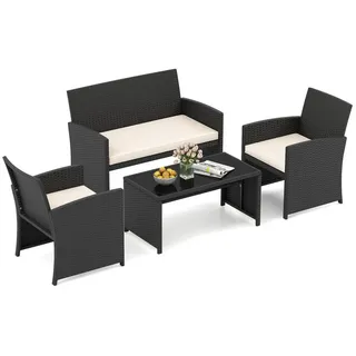 COSTWAY Balkonset, 4 Personen, aus Rattan Gartenmöbel Set weiß
