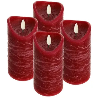 ToCi LED-Kerze LED Echtwachs Kerzen Set Timer schwarzer Docht, Rot, Ø7,5x15cm, 4 Stk.