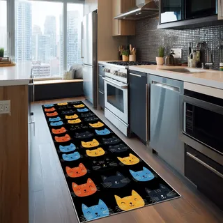 Dppyuxa Küchenläufer Cartoon Katze Waschbar rutschfest Niedlich Tier Teppich Läufer für Küche und Flur Modern Haustier Küchenteppich Maschinenwaschbar Schmutzabweisend für Eingang 60x120 cm